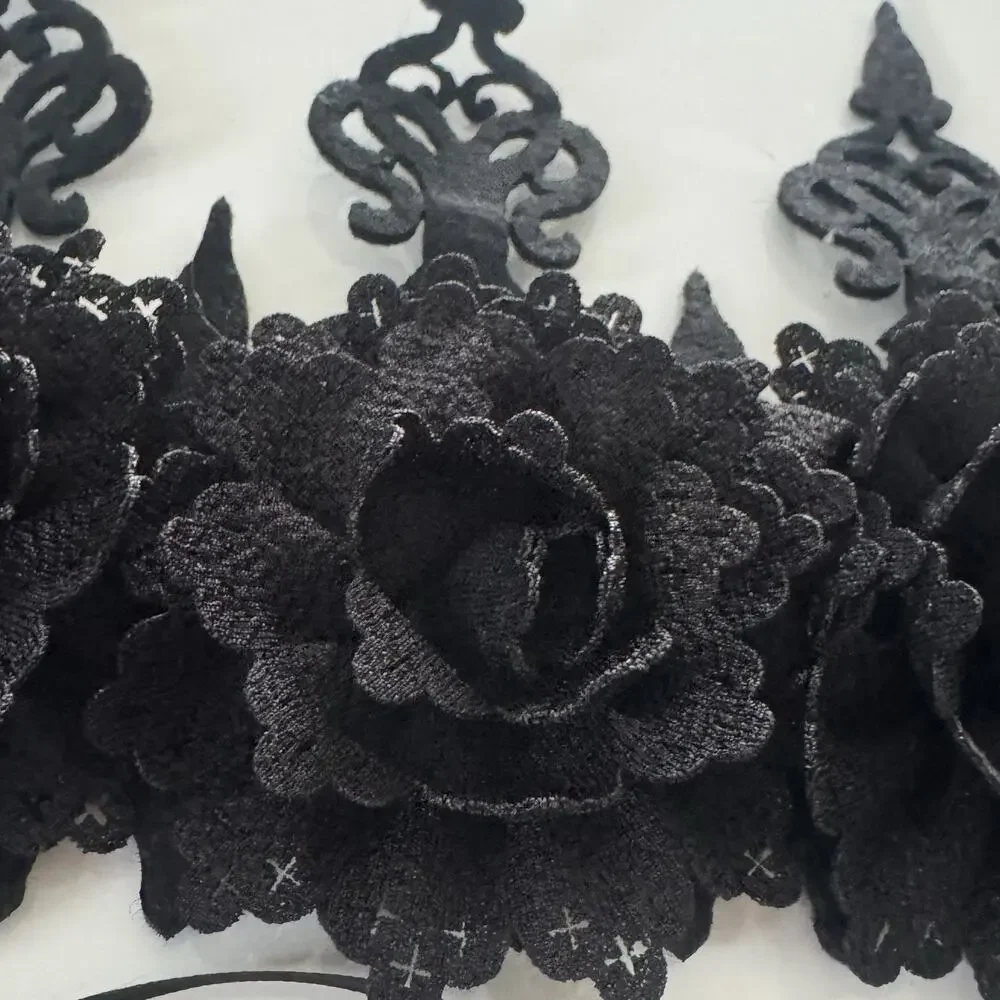 Black Rose Flower Crown Women Girls Tie On Gothic Floral Headband Costume